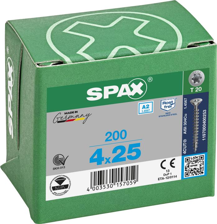Actual product image Spax A2 Countersunk Multi-Head T-Star Plus T20 Fully Threaded (200 Screws per piece)