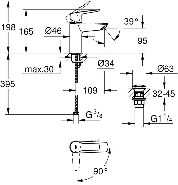 Immagine prodotto Grohe Rubinetto per lavabo Start QuickFix, posizione centrale fredda, scarico push-open, misura S, cromo