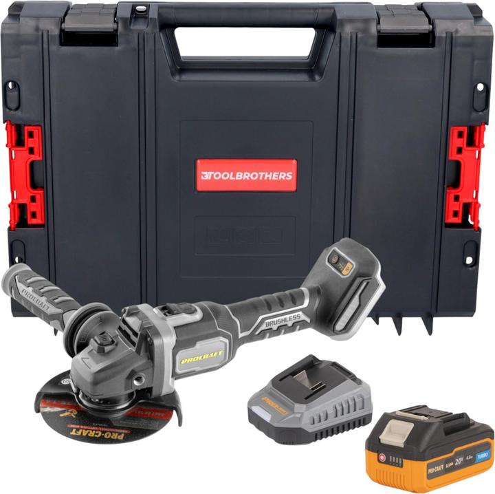 Produktbild Procraft Industrial AG125Bbb Akku Winkelschleifer 20 V 125 mm Brushless + 1x Akku 4,0 Ah + (125 mm)