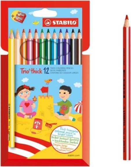 Produktbild STABILO Trio dick Dreikant-Buntstift mit Spitzer (Multicolor, 12 x)