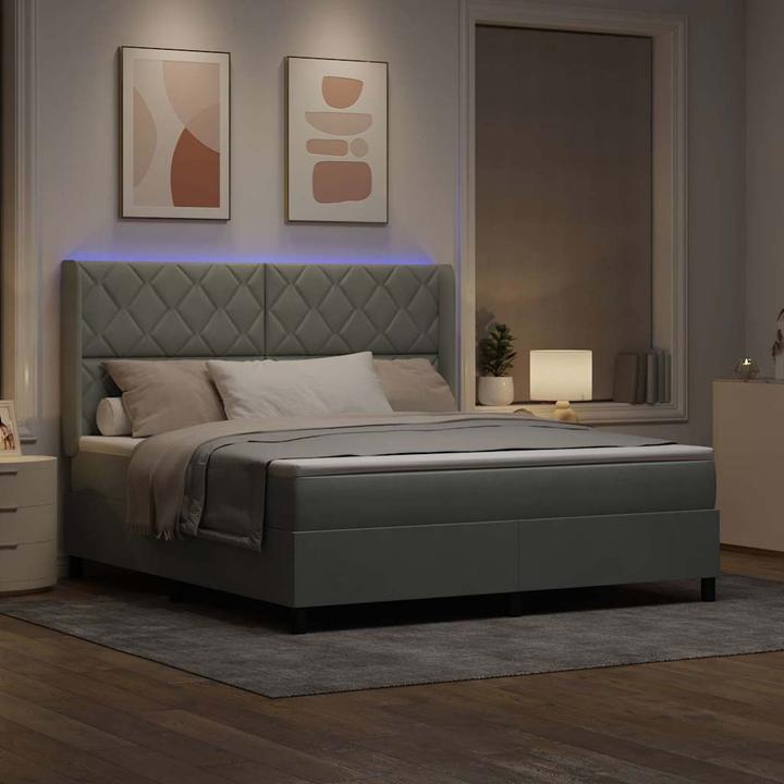 Image du produit vidaXL Boxspringbett Mit Matratze & Led Samt Hellgrau (180 x 200 cm)