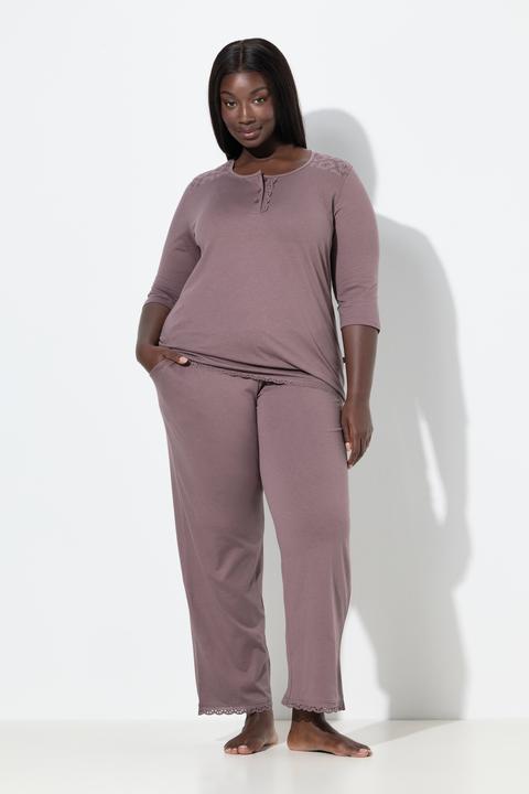 Produktbild Ulla Popken Pyjama, Zweiteiler, Lochstickerei, Zierfalte, 3/4-Arm (42, 44)