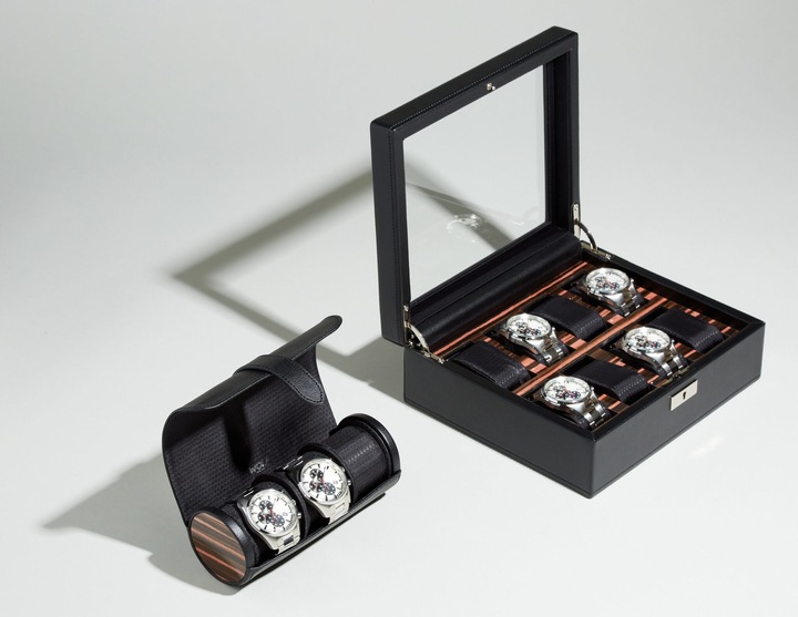 Actual product image Sophisticated genuine leather Roadster watch roll for 3 wristwatches with additional jewellery