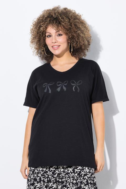 Immagine prodotto Ulla Popken T-shirt dal taglio oversize con fiocchi, scollo a V e mezze maniche (46, 48)
