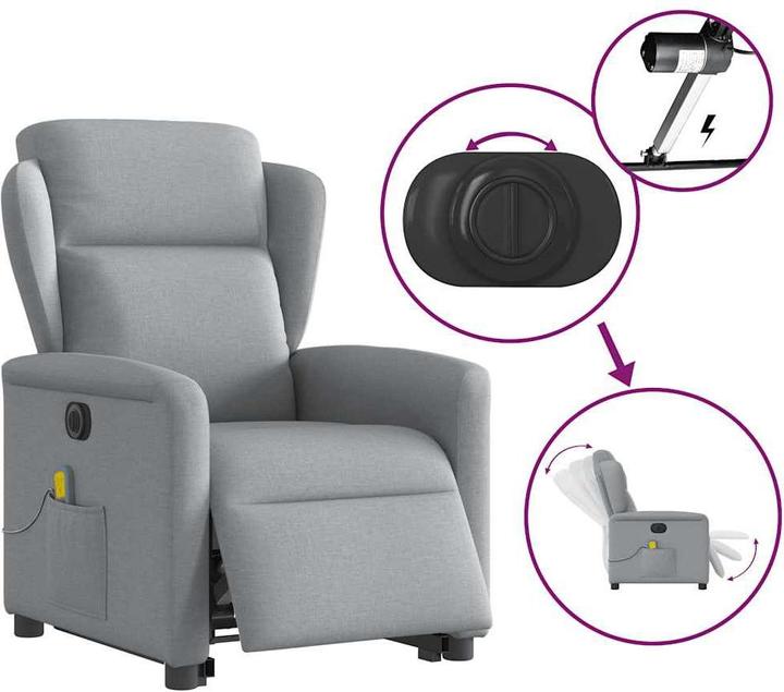 Immagine prodotto vidaXL Poltrona massaggiante elettrica con ausilio per la posizione eretta Tessuto grigio chiaro