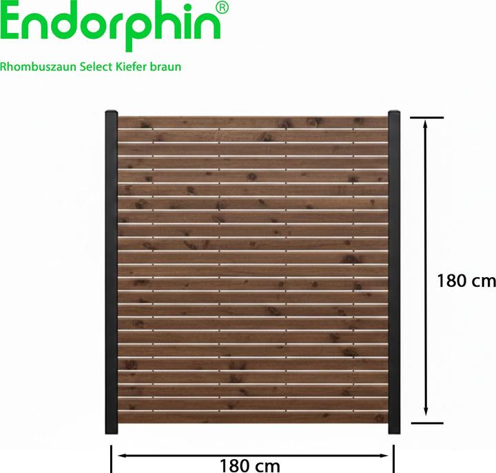 Produktbild Endorphin -Rhombuszaun Kiefer braun 4 Element 180x180cm 5 anthrazit Pfosten 7x7x235cm