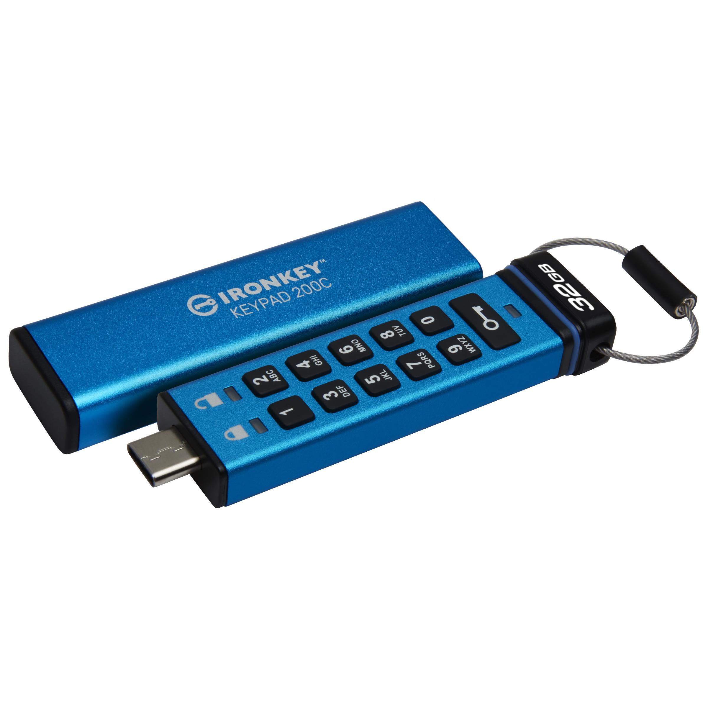Kingston IronKey Keypad 200C (32 GB, USB 3.2), USB Stick, Blau