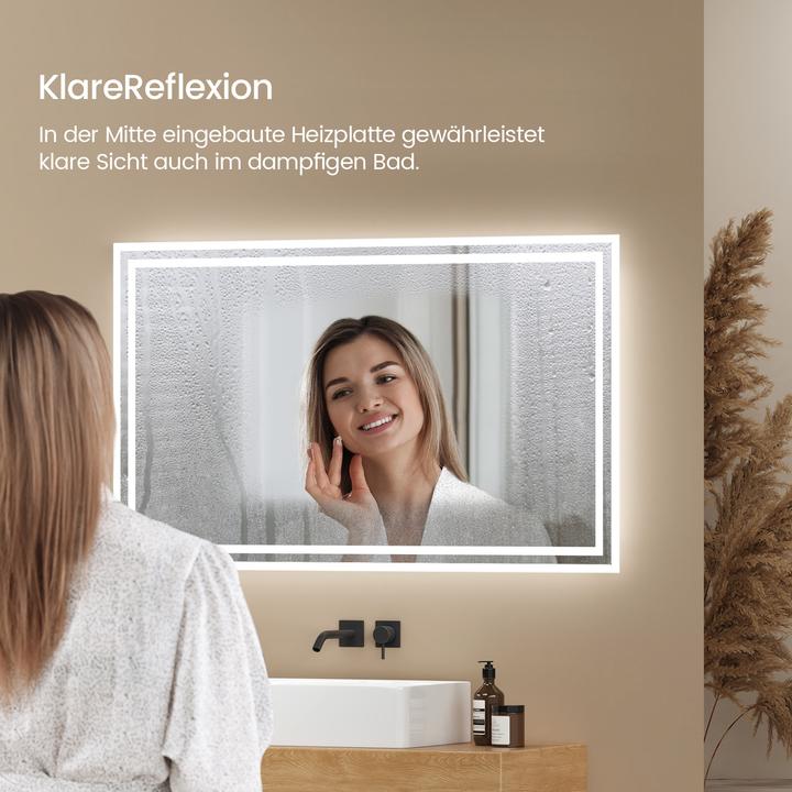 Actual product image Emke Bathroom Mirror With Lighting 100*60cm,Fog-Free, 3000K/6500K,Bouton Switch (100 x 60 cm)
