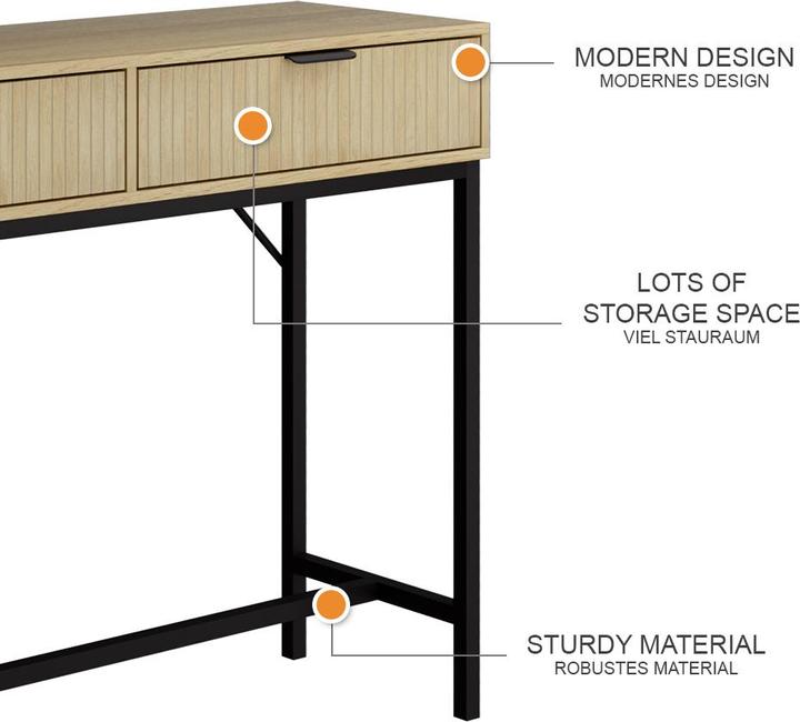 Image du produit Vicco Bureau Lennox, chêne/noir, 100 x 30 cm avec 2 tiroirs (100 x 75 x 30 cm)