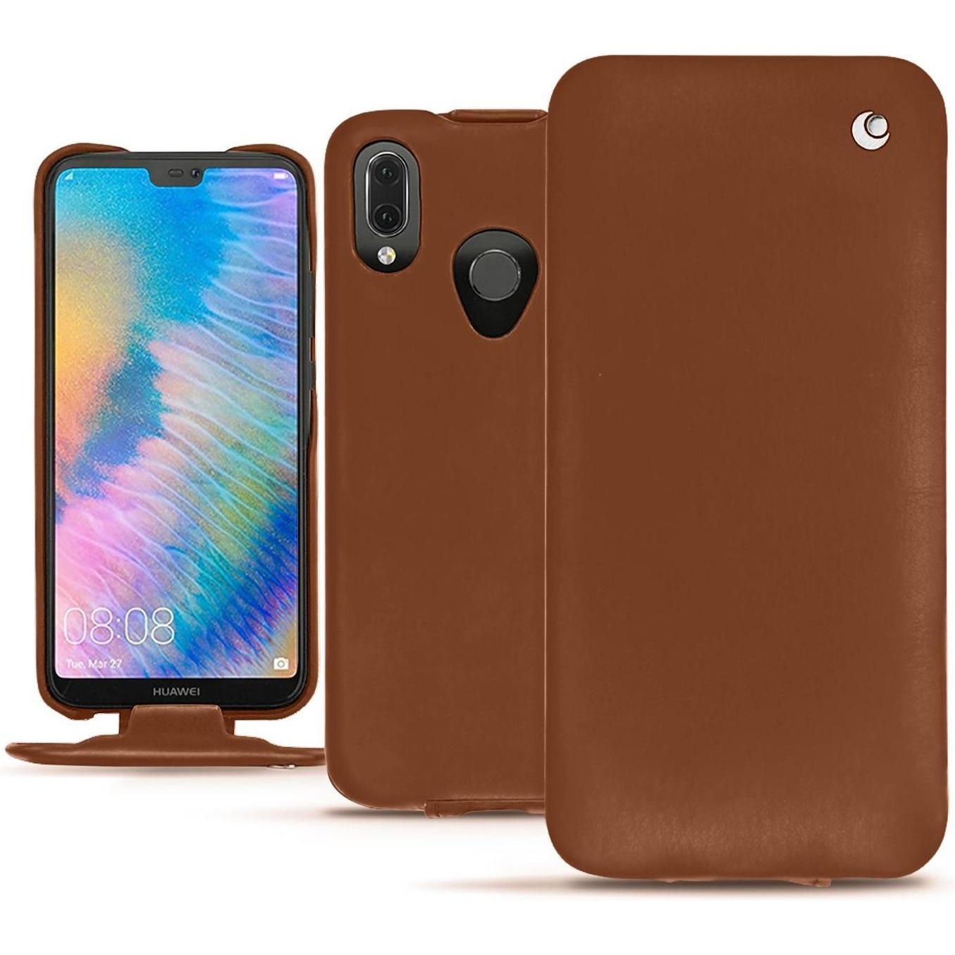 Noreve Lederschutzhülle vertikal (Huawei P20 Lite), Smartphone Hülle, Braun
