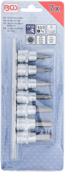Produktbild BGS Bit-Einsatz-Satz 10 mm (3/8") Innensechskant 1/8" - 3/8" Zollgrössen 7-tlg. (10 mm (3/8"), 12,5 mm (1/2"), 1/8)
