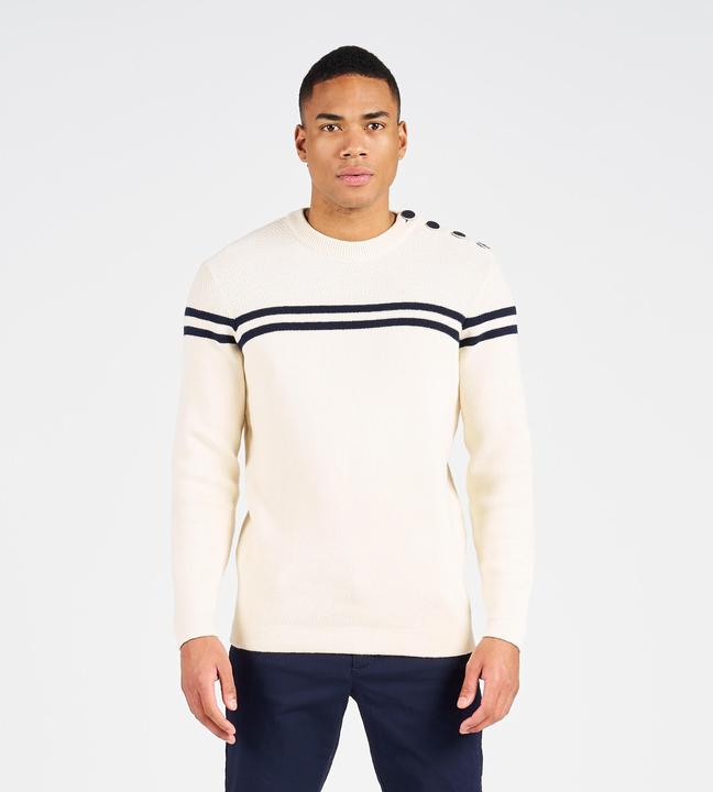 Produktbild Tribord Segelpullover gestrickt Herren 100 beige/dunkelblau gestreift (L)