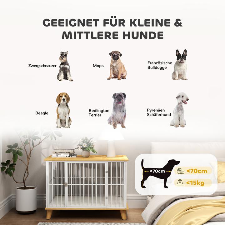 Immagine prodotto PawHut Hundekäfig Stahl, Spanplatte Weiss+Eiche (Cuccia per cani)