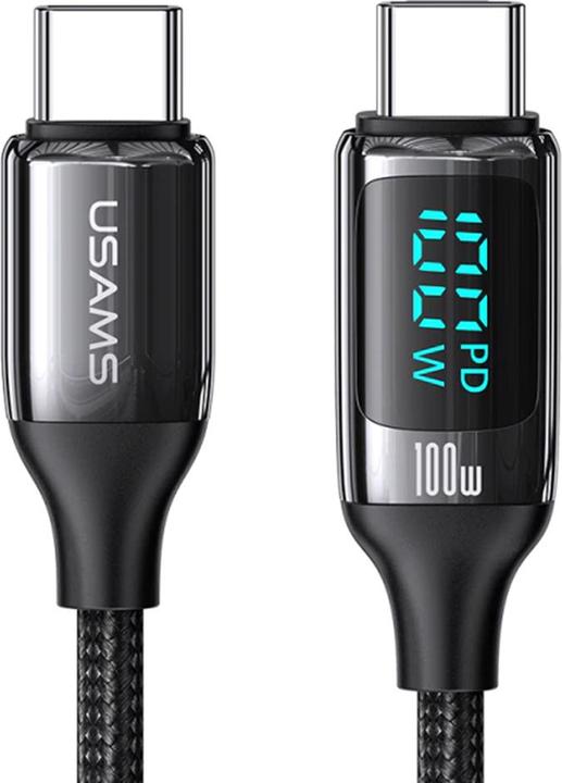 Produktbild Usams Kabel pleciony U78 USB-C na USB-C LED 1.2m 100W Fast Charging czarny/black SJ546USB01 (US-SJ54 (1.20 m, USB 3.2 Gen 1, 100 W)