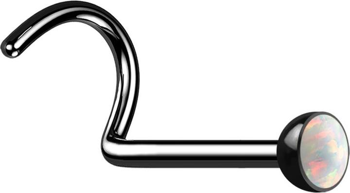 Produktbild Star Piercing Nasenstecker gebogen schwarz mit Opal weiss (ohne Messing, Chirurgenstahl 316L)