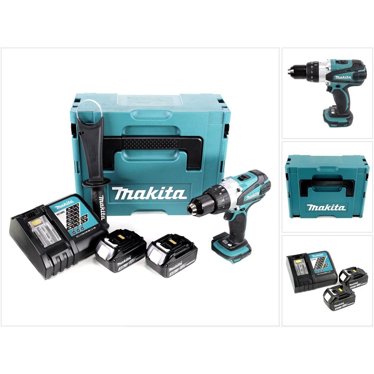 Makita, Trapano + Avvitatore a batteria, Trapano avvitatore a batteria DDF 458 RFJ 18V 91 Nm in Makpac con batteria 2x 3,0 Ah e