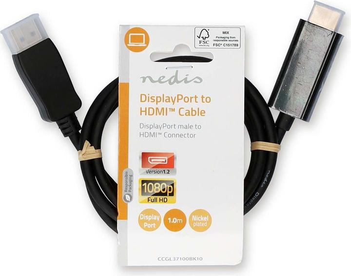 Produktbild Nedis Displayport-Kabel | DisplayPort Stecker | HDMI™ Stecker | 1080p | Vernickelt | 1.00 m | Rund | (1 m, DisplayPort, 1.2)