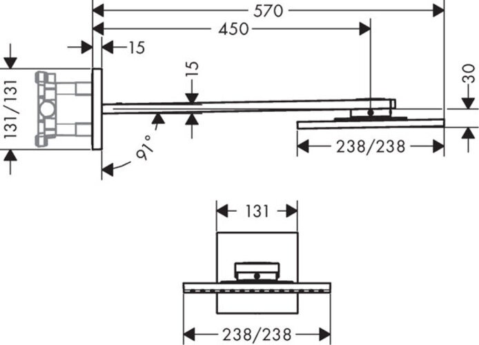 Produktbild Axor ShowerSolutions Kopfbrause 250/250 2jet,Wandanschluss, Brausearm 450 mm (2 Strahlarten, 19 l/min)