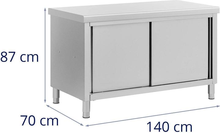 Produktbild Royal Catering Edelstahl-Arbeitsschrank mit Durchreiche 140 x 70 cm 500 kg Durchreicheschrank (140 cm, 87 cm)