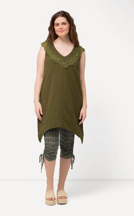 Immagine prodotto Ulla Popken Top dal taglio lungo e smanicato in cotone biologico con pizzo e scollo a V (46, 48)