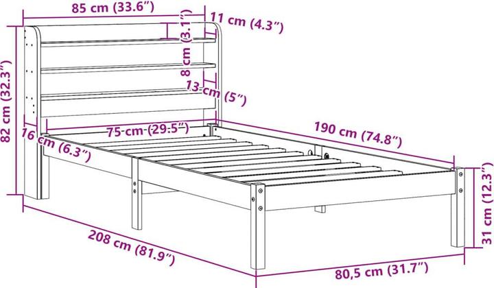 Produktbild vidaXL Bettgestell (75 x 190 cm)