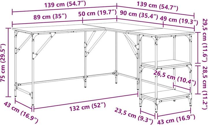 Image du produit vidaXL L-förmiger Schreibtisch (139 x 139 x 75 cm)