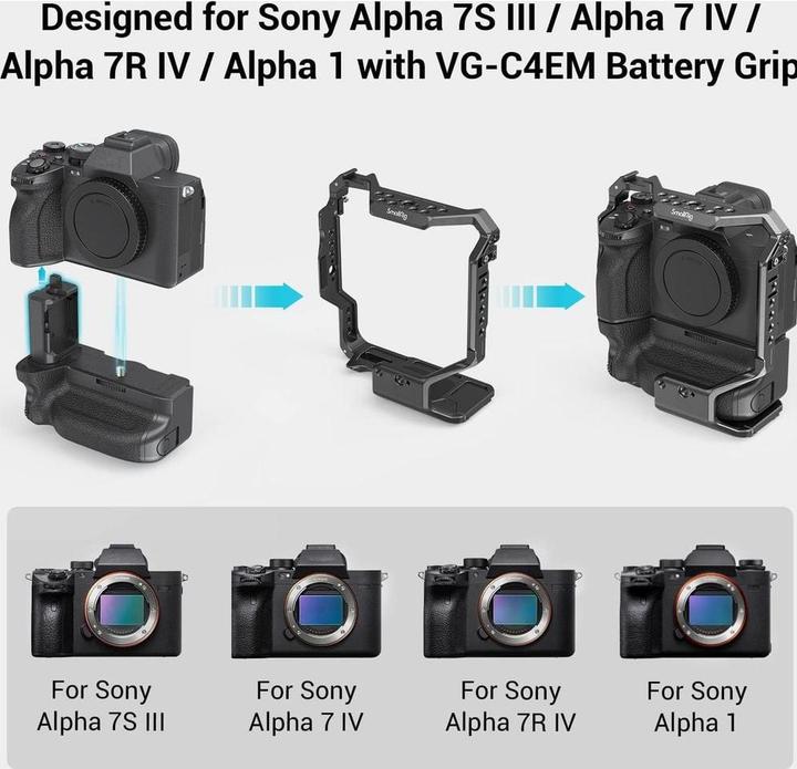Produktbild SmallRig 3594 Cage fÃ¼r Sony Alpha 7S III/Alpha 7 IV/Alpha 7R IV/Alpha 1 mit VG C4EM Battery Grip (Cage, Griff)