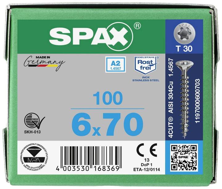 Actual product image Spax A2 Senkmultikopf T-Star Plus T30 Vollgewinde (100 Screws per piece, 6 x 70 mm)