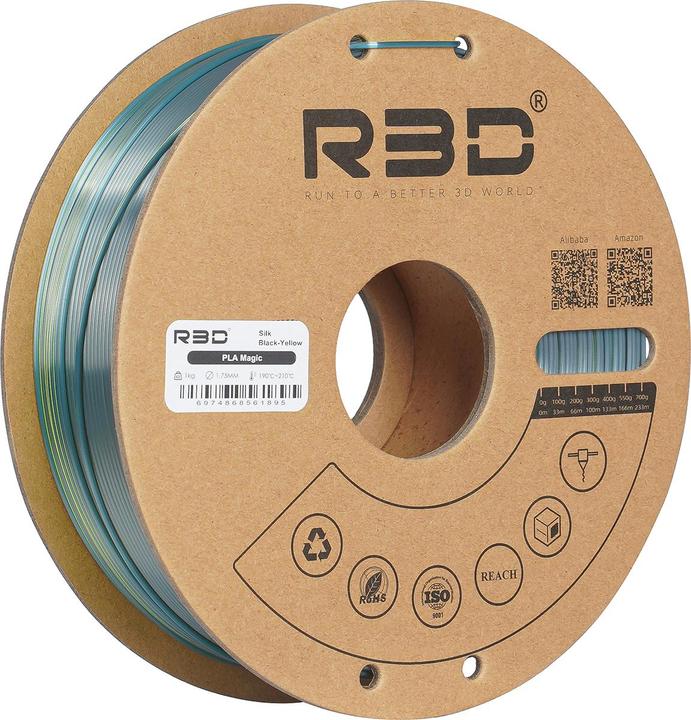 Actual product image R3D eSilk Magic-PLA Black-Yellow Filament 1.75mm 1Kg (PLA, 1.75 mm, 1000 g, Black, Yellow)