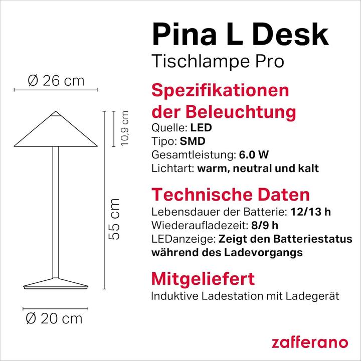 Image du produit Zafferano Draagbare Tafellamp mit Touch Control, dimmbar, drehbarer Kopf, aussen geeignet