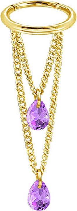 Image du produit Star Piercing Micro anneau segment pliable doré pendentif horizontal deux chaînes deux cristaux ovales violet (sans laiton, Acier chirurgical 316L)