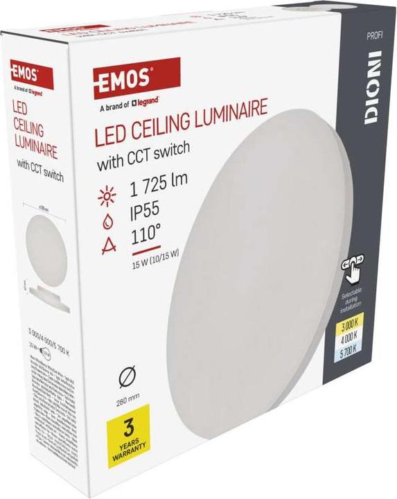 Actual product image Emos LED-Anbauleuchte DIONI rund, weiss, 15W, mit Farbtemperatur-Änderung (1725 lm)