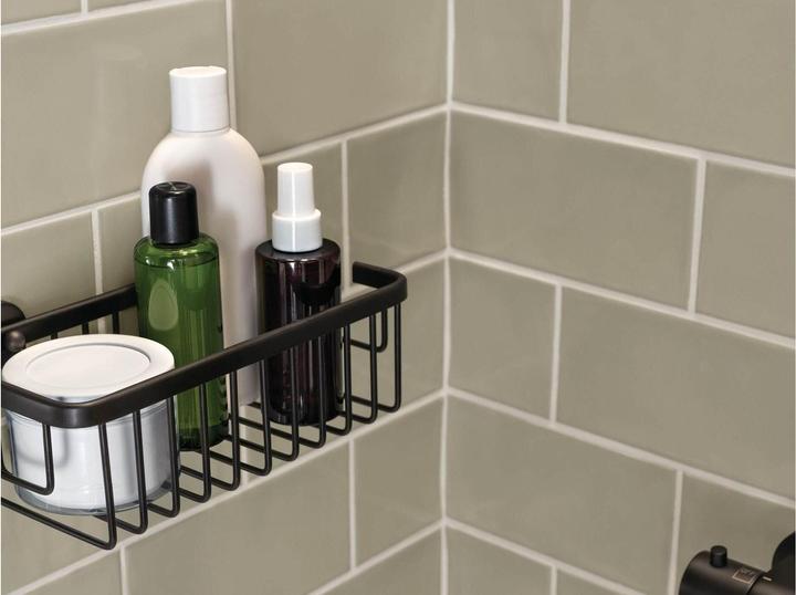 Actual product image tesa ALUXX BLACK shower basket incl. adhesive solution without drilling (25 x 12.5 x 9.5 cm)