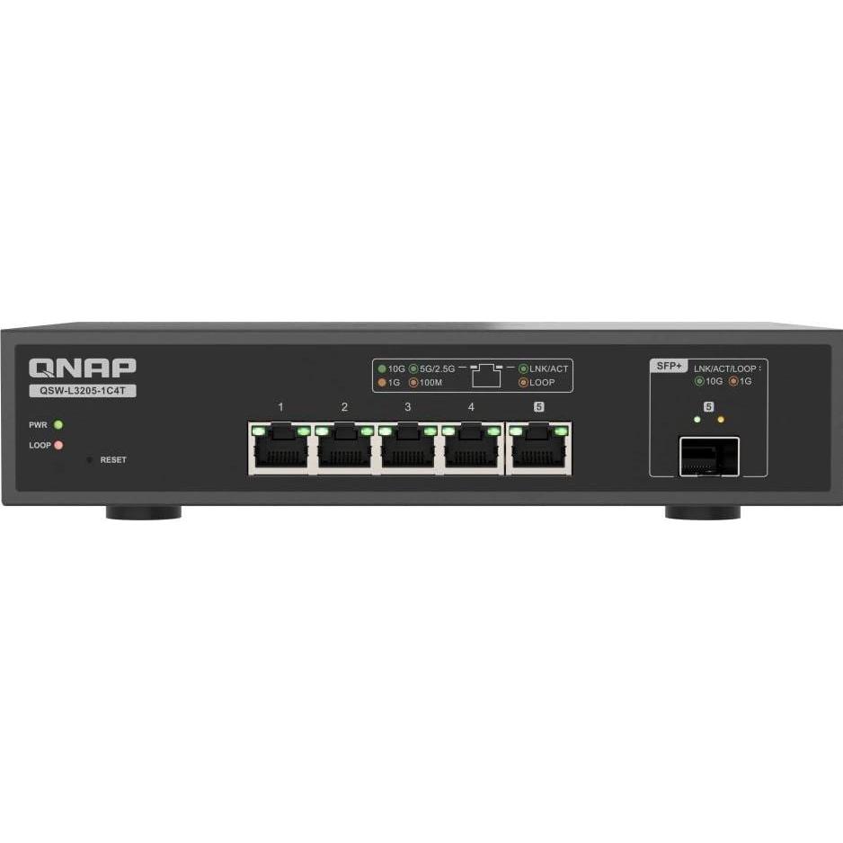 QNAP QSW-L3205-1C4T 4 ports 10Gbps 1 port 1 (5 Ports), Netzwerk Switch, Schwarz