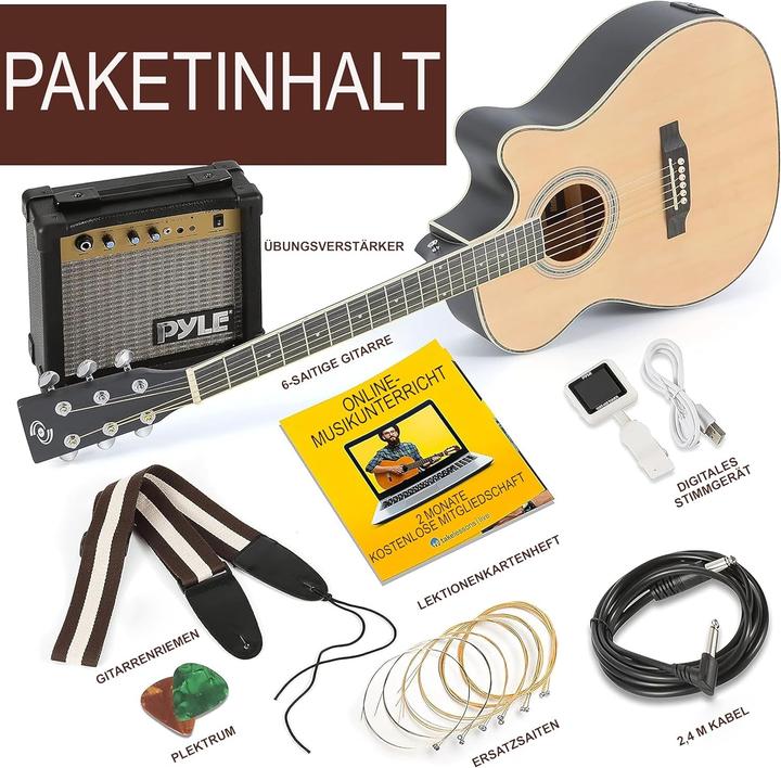 Actual product image Pyle Acoustic Electric Guitar and Amplifier Set (Acoustic guitar set, Back and sides: lime wood, Fingerboard: Synthetic wood, Top: spruce wood)