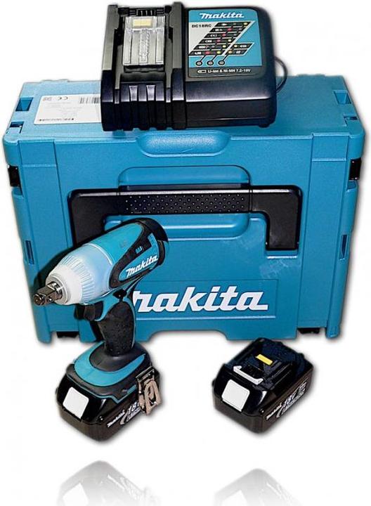 Actual product image Makita BTW 251 RFJ Battery impact wrench 18V 230Nm with 2x 3.0 Ah battery and charger in MAKPAC 2 (Rechargeable battery operated)