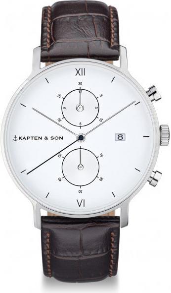 Produktbild Kapten & Son Chrono Silver Dark Brown Croco Leather (37 mm) (Analoguhr, 37 mm)