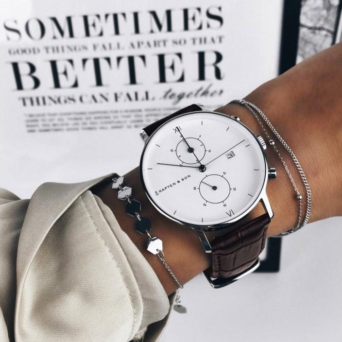Produktbild Kapten & Son Chrono Silver Dark Brown Croco Leather (37 mm) (Analoguhr, 37 mm)