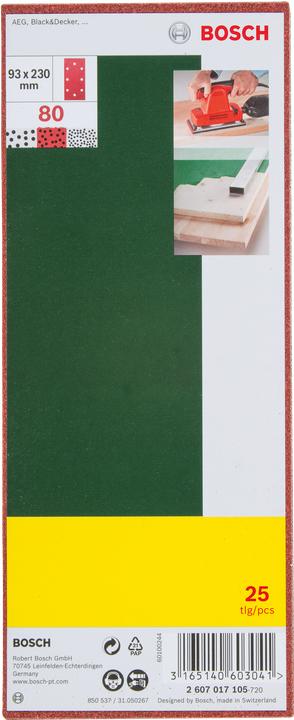 Actual product image Bosch Zubehör Sanding sheet set for orbital sander, 25-piece, 8 holes, 93 x 230 mm, 80 (80)