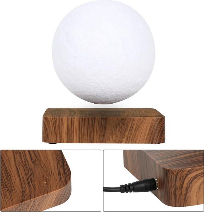 Esmée Schwebende 3D LED Mond Lampe, Nachtlicht mit Holzsockel