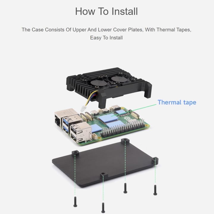 Actual product image WaveShare Raspberry Pi 5 aluminium housing with dual fan