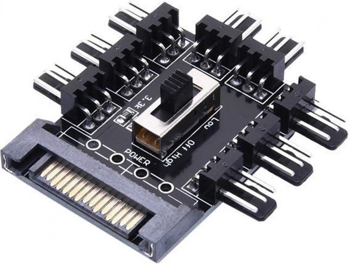 Produktbild PowerGuard 8-Fach PC Lüfter (3pin, 12V) auf SATA Stromversorgung Board