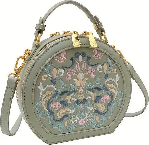 Only-Bags.Store Elegante, mit Blumen bestickte Umhängetasche - Schicke Kunstleder-Schultertasche mit goldfarbener
