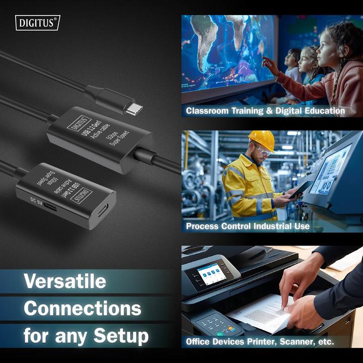 Actual product image Digitus Active USB 3.2 Gen1 5G extension cable, USB-C - USB-C, 10m (10 m, USB 3.2 Gen 1)