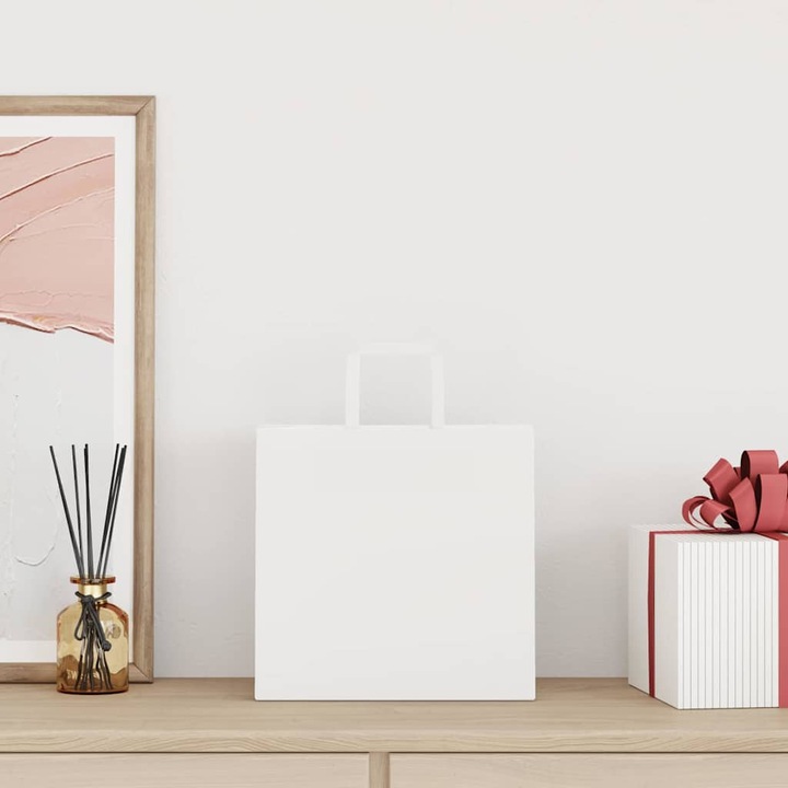 Produktbild VidaXL Kraftpapiertüten 50 Stk. mit Henkel Weiss 26x17x25 cm Papiertüte (Geschenktüte, 50 x)