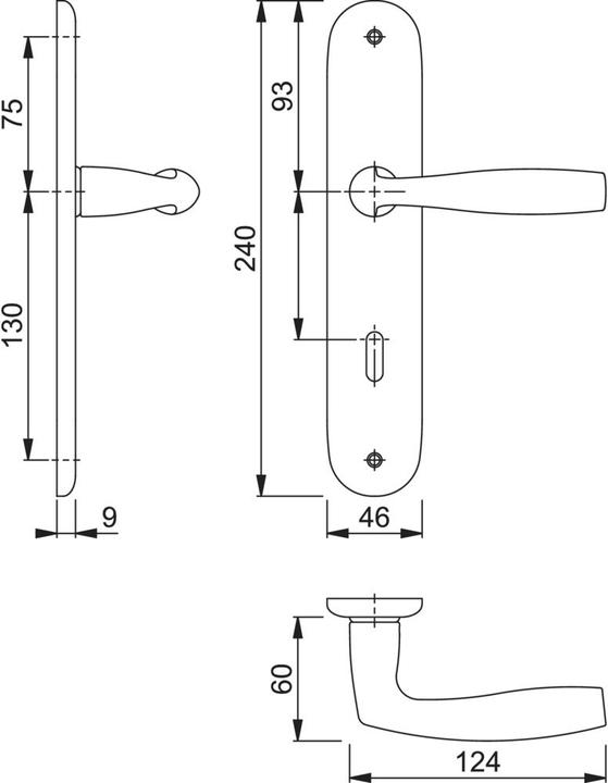 Produktbild Hoppe Langschildgarnitur Vitória 1515/273P Aluminium F1 OB 72 mm DIN links / rechts (Türgriff)
