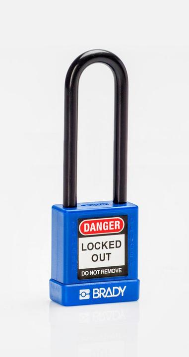 Produktbild Brady Hochsicherheitsschloss, Aluminiumschloss mit Nylonschutz, mit Stahlbügel, Blau, 75mm Bügelhö