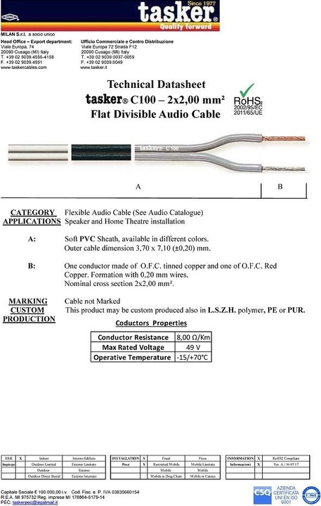 Produktbild Tasker Flat Audio Cable,schwarz,geschirmt, 100m, PVC (100 m)