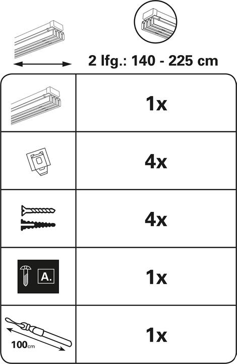 Produktbild Gardinia Flächenvorhangschiene Emia 2-Lauf 140-225