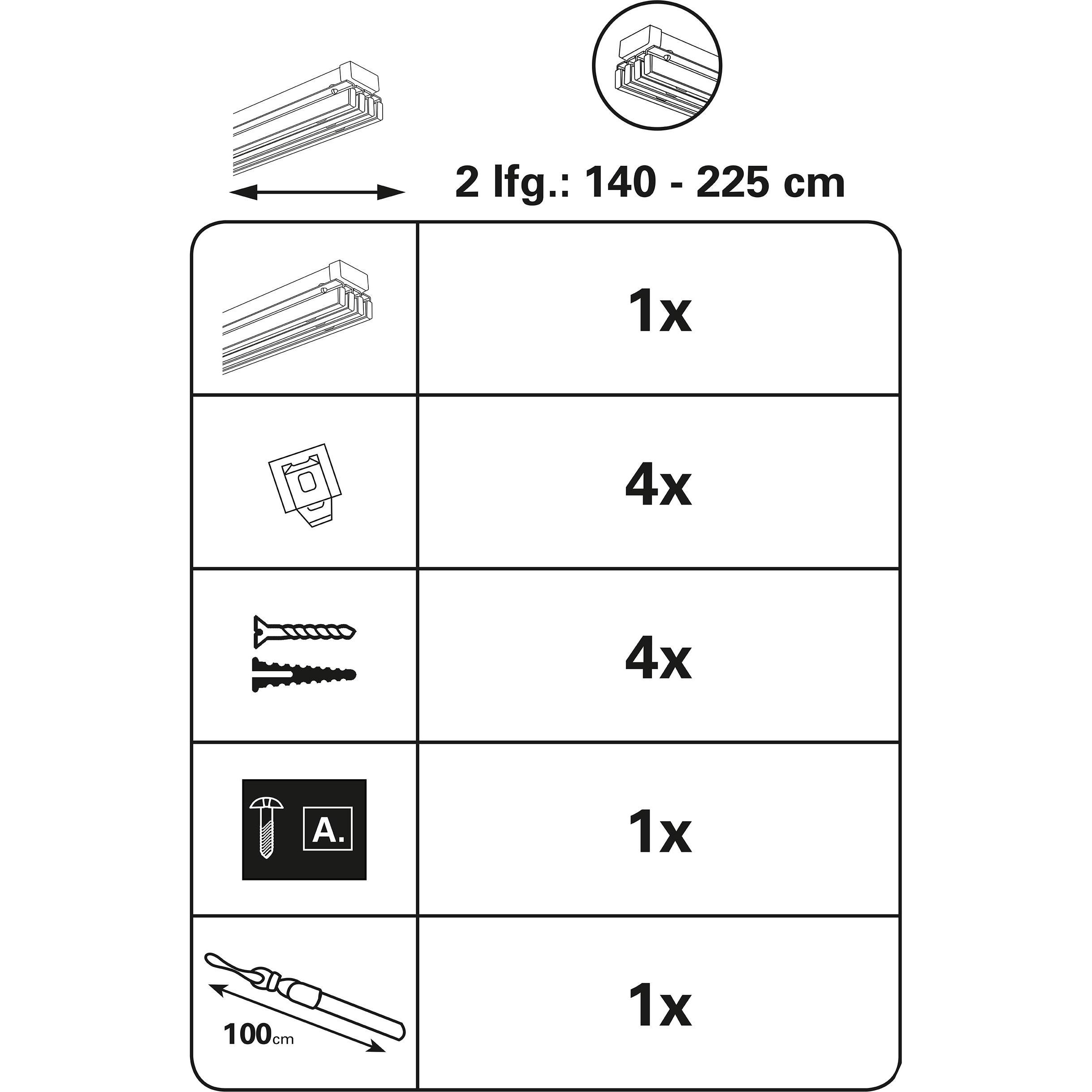 Thumbnail - Gardinia, Vorhang Zubehör, Flächenvorhangschiene Emia 2-Lauf 140-225